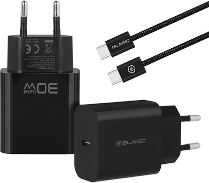 Blavec BC-14 USB-C Wall Charger with Cable, 30W, 3A, 1 x USB-C, Black