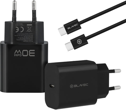 Blavec BC-14 USB-C-netoplader med kabel, 30 W, 3 A, 1 x USB-C, sort