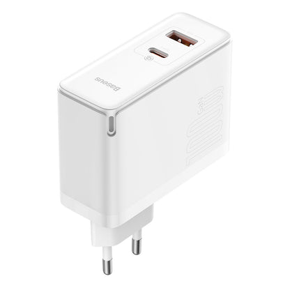 Netværksoplader med USB-C Kabel Baseus GaN5 Pro, 100W, 3A, 1 x USB-A - 1 x USB-C, Hvid CCGP090202