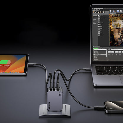 Netværksoplader med USB-C kabel UGREEN X755 Nexode Pro, 65W, 3A, 1 x USB-A - 2 x USB-C, Grå