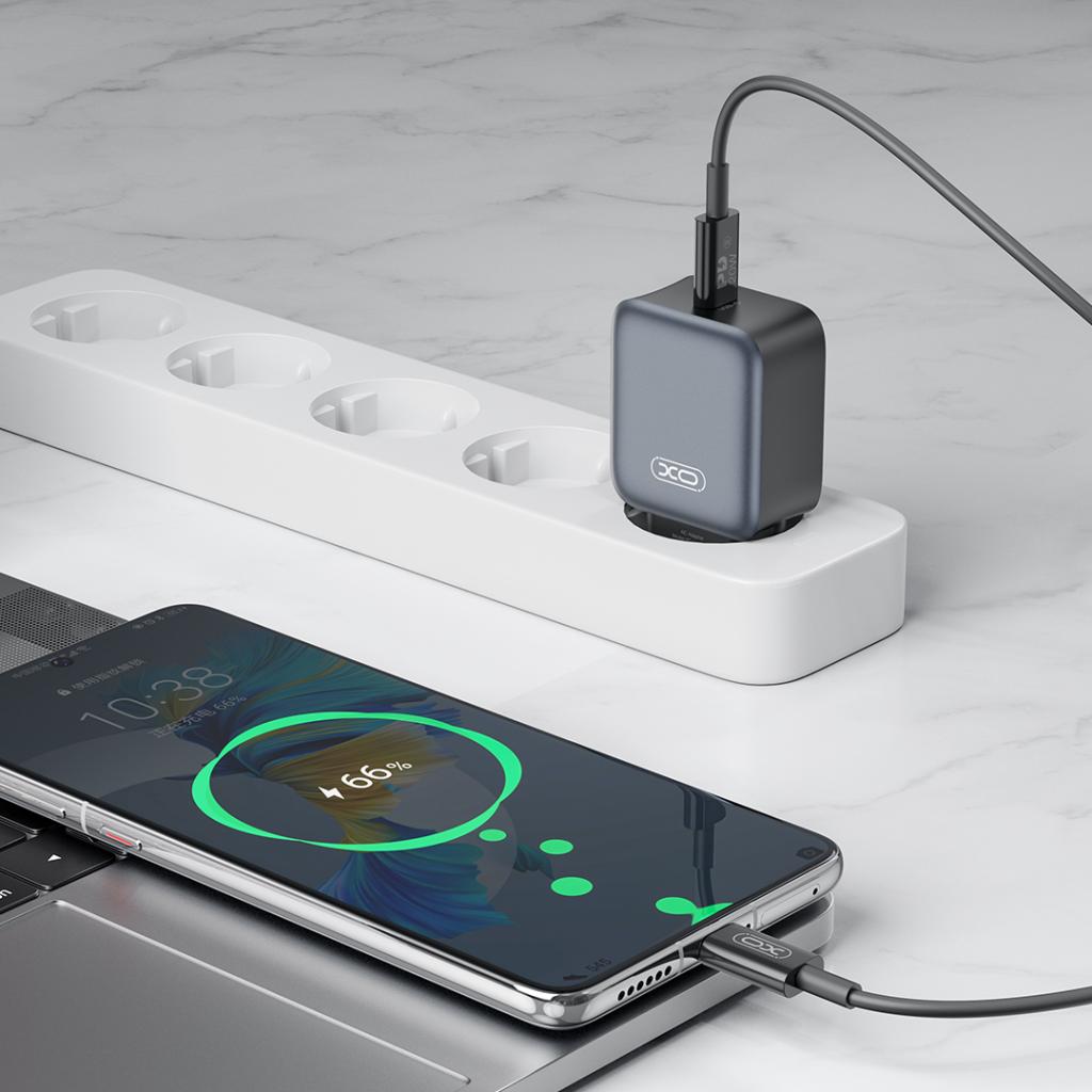 Netværksoplader med USB-C kabel XO Design L155, 30W, 3A, 1 x USB-C, Sort