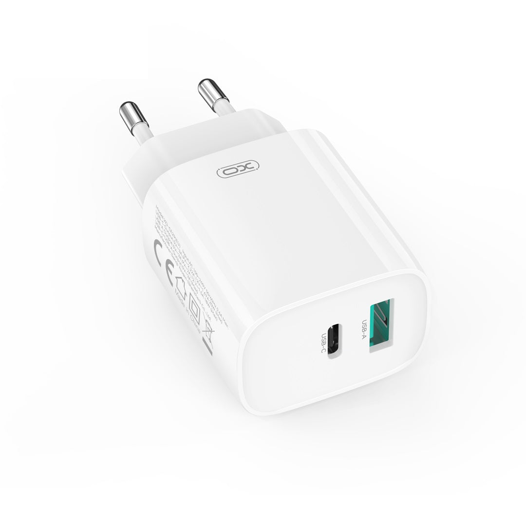 Netværksoplader med USB-C kabel XO Design CE29, 20W, 3A, 1 x USB-A - 1 x USB-C, Hvid