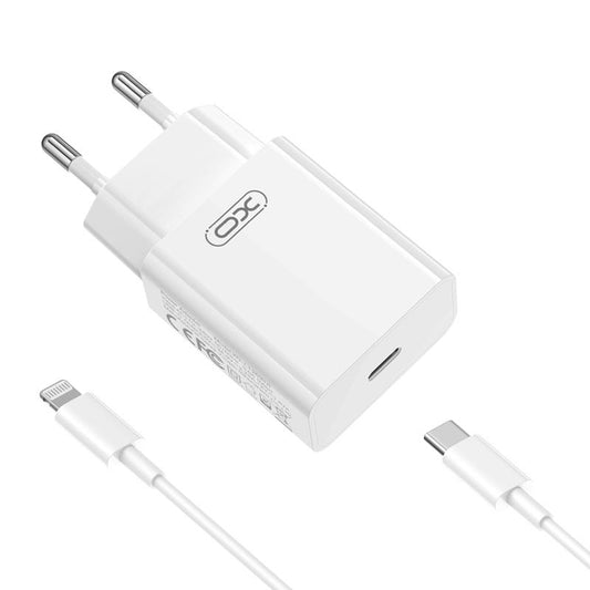 Netoplader med Lightning-kabel XO Design L126, 20W, 3A, 1 x USB-C, Hvid