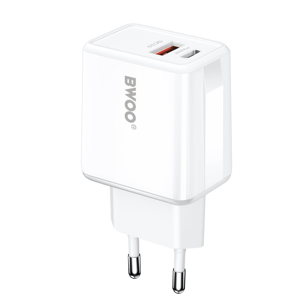 Netoplader med Lightning-kabel BWOO CDA182, 38W, 3A, 1 x USB-A - 1 x USB-C, Hvid