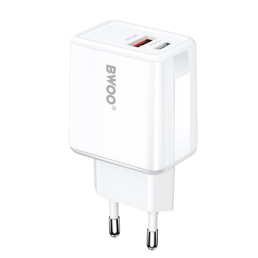 Netoplader med Lightning-kabel BWOO CDA182, 38W, 3A, 1 x USB-A - 1 x USB-C, Hvid