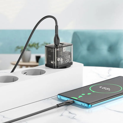 Netværksoplader med USB-C Kabel HOCO N34, 20W, 3A, 1 x USB-A - 1 x USB-C, Transparent