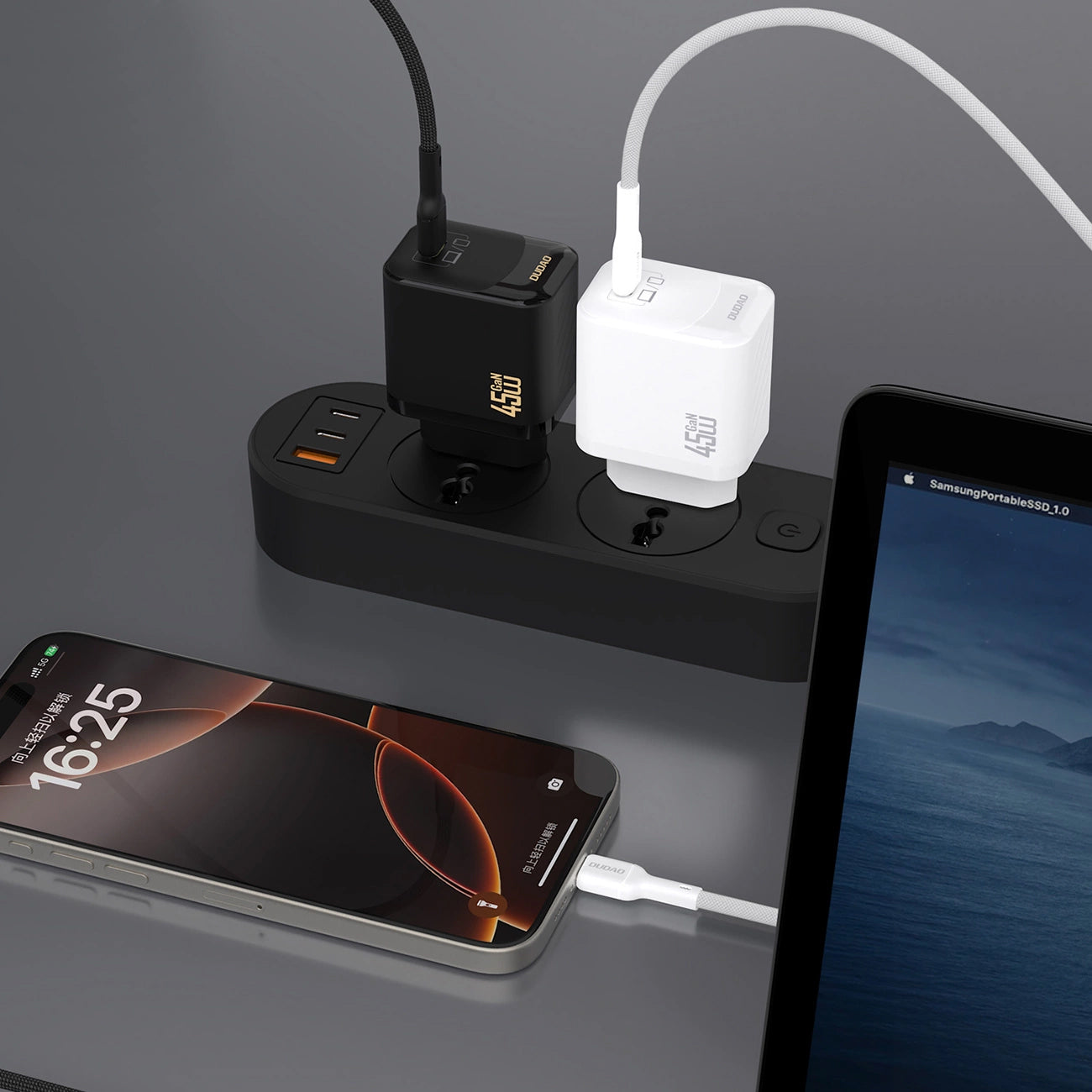 Netværksoplader med USB-C kabel Dudao A28C, 45W, 3A, 1 x USB-C, Hvid