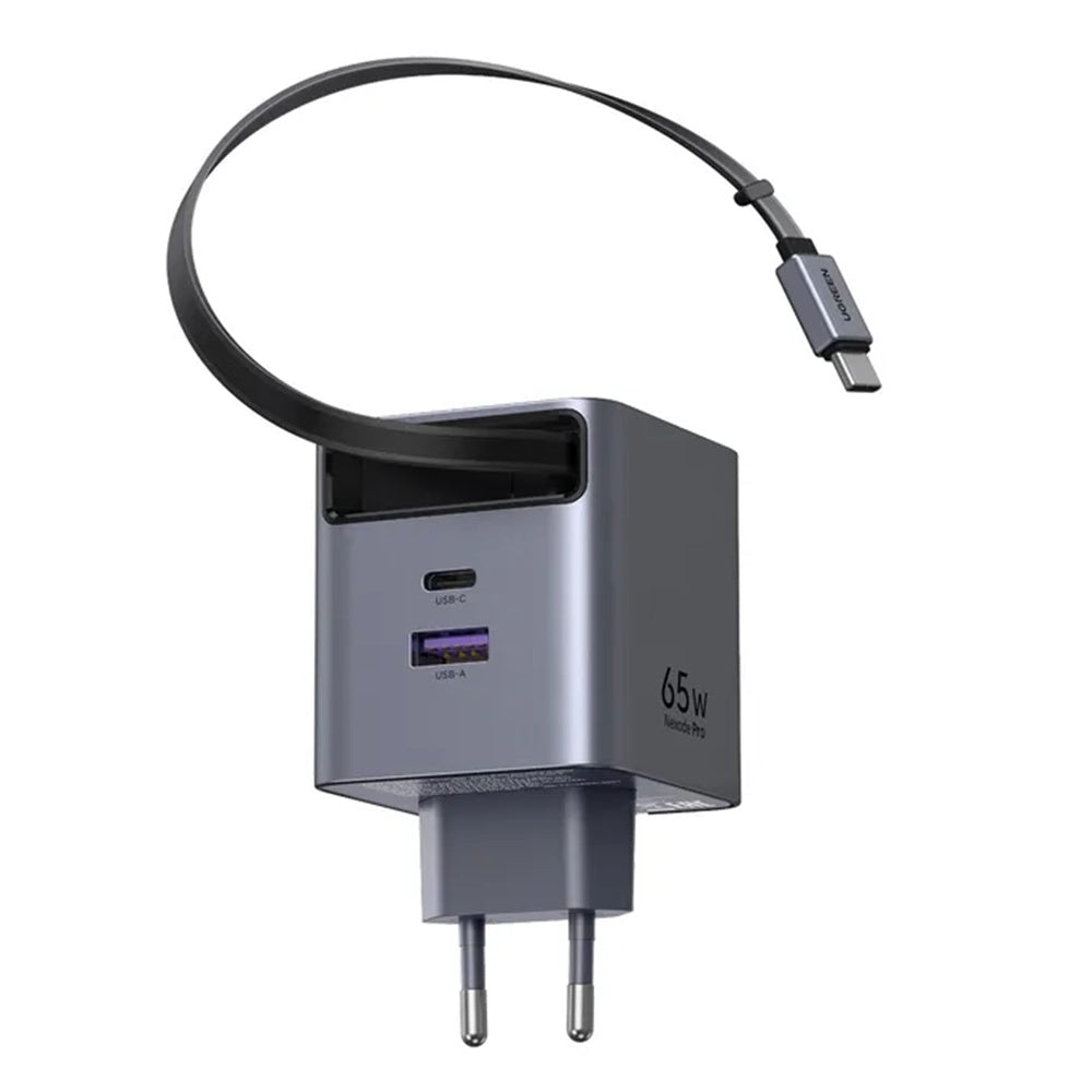 Netværksoplader med USB-C kabel UGREEN X615, 65W, 3A, 1 x USB-A - 1 x USB-C, Grå