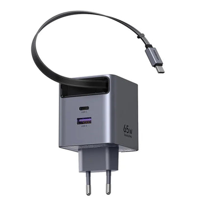 Netværksoplader med USB-C kabel UGREEN X615, 65W, 3A, 1 x USB-A - 1 x USB-C, Grå