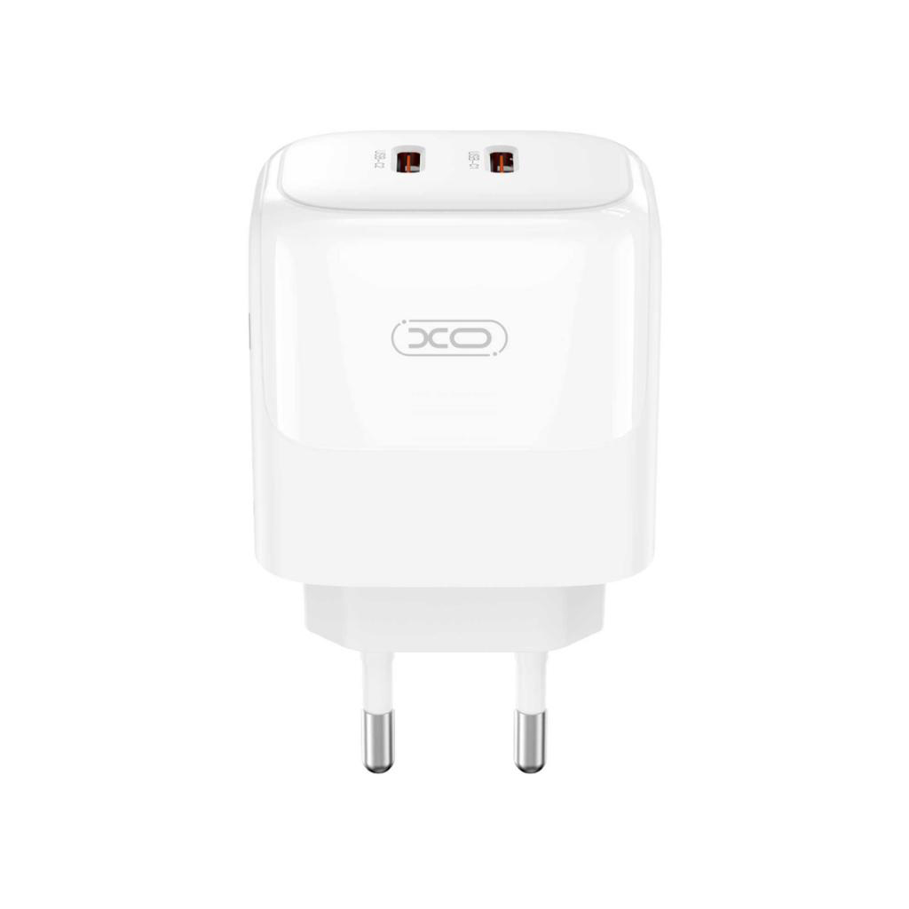 Netværksoplader med Lightning-kabel XO Design L140, 35W, 3A, 2 x USB-C, Hvid