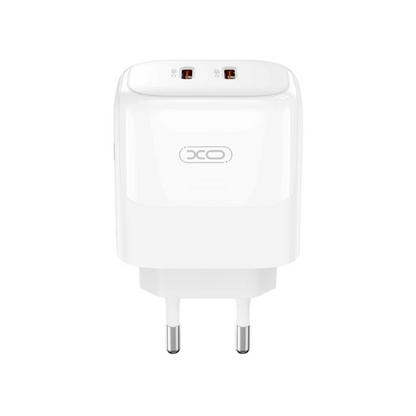 Netværksoplader med Lightning-kabel XO Design L140, 35W, 3A, 2 x USB-C, Hvid