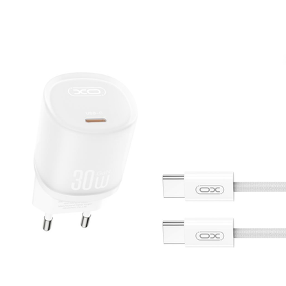 Netværksoplader med USB-C kabel XO Design L150, 30W, 3A, 1 x USB-C, Hvid