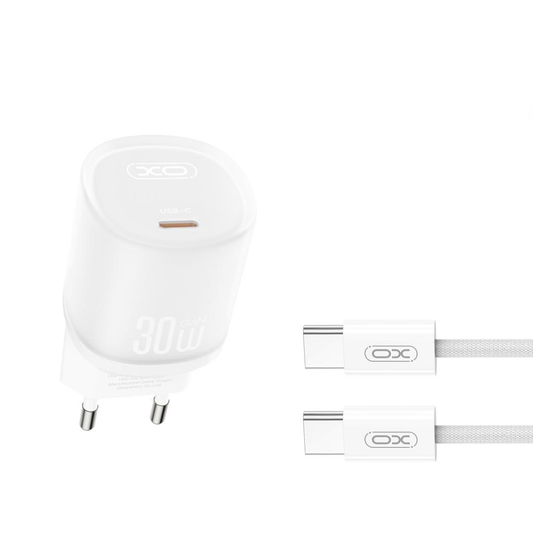 Netværksoplader med USB-C kabel XO Design L150, 30W, 3A, 1 x USB-C, Hvid