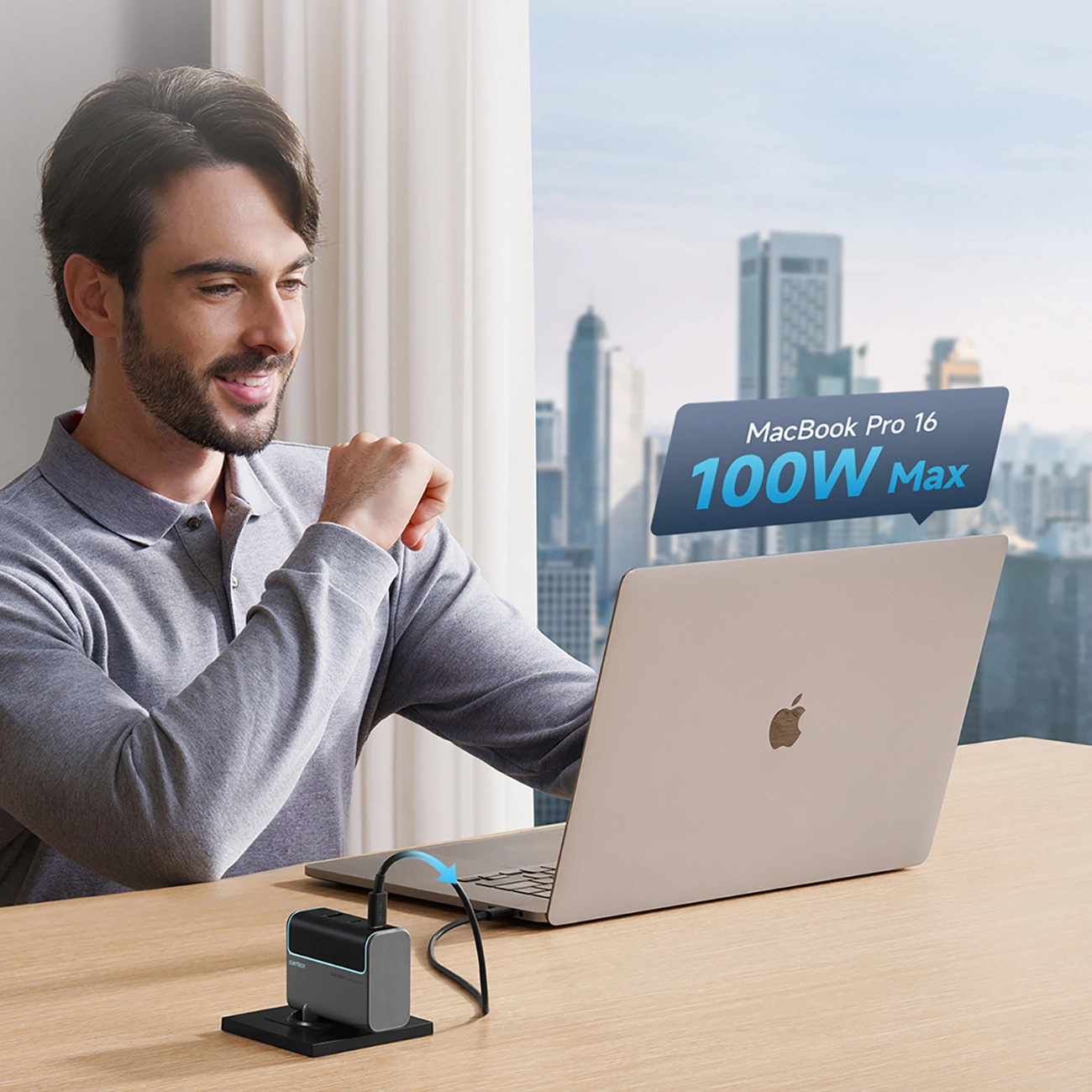 Netværksoplader med USB-C-kabel Cuktech, 100W, 5A, 1 x USB-A - 2 x USB-C, Grå CUKAD1003EUG