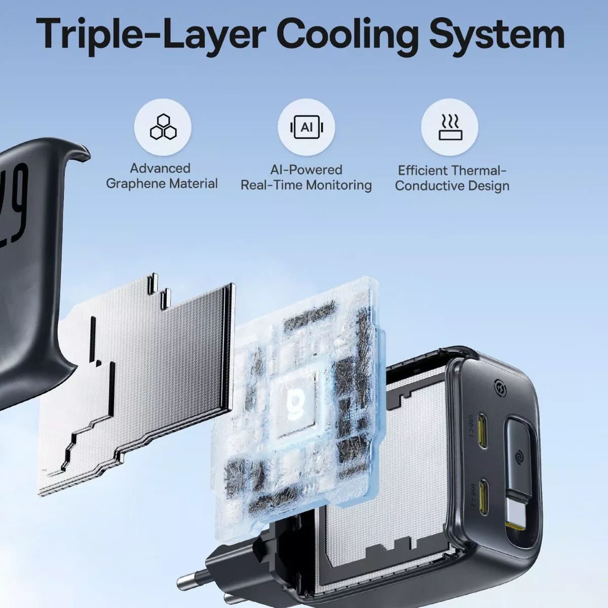 Netværksoplader med USB-C kabel Baseus EnerCore CJ11, 67W, 3.35A, 2 x USB-C, Sort E0121E00