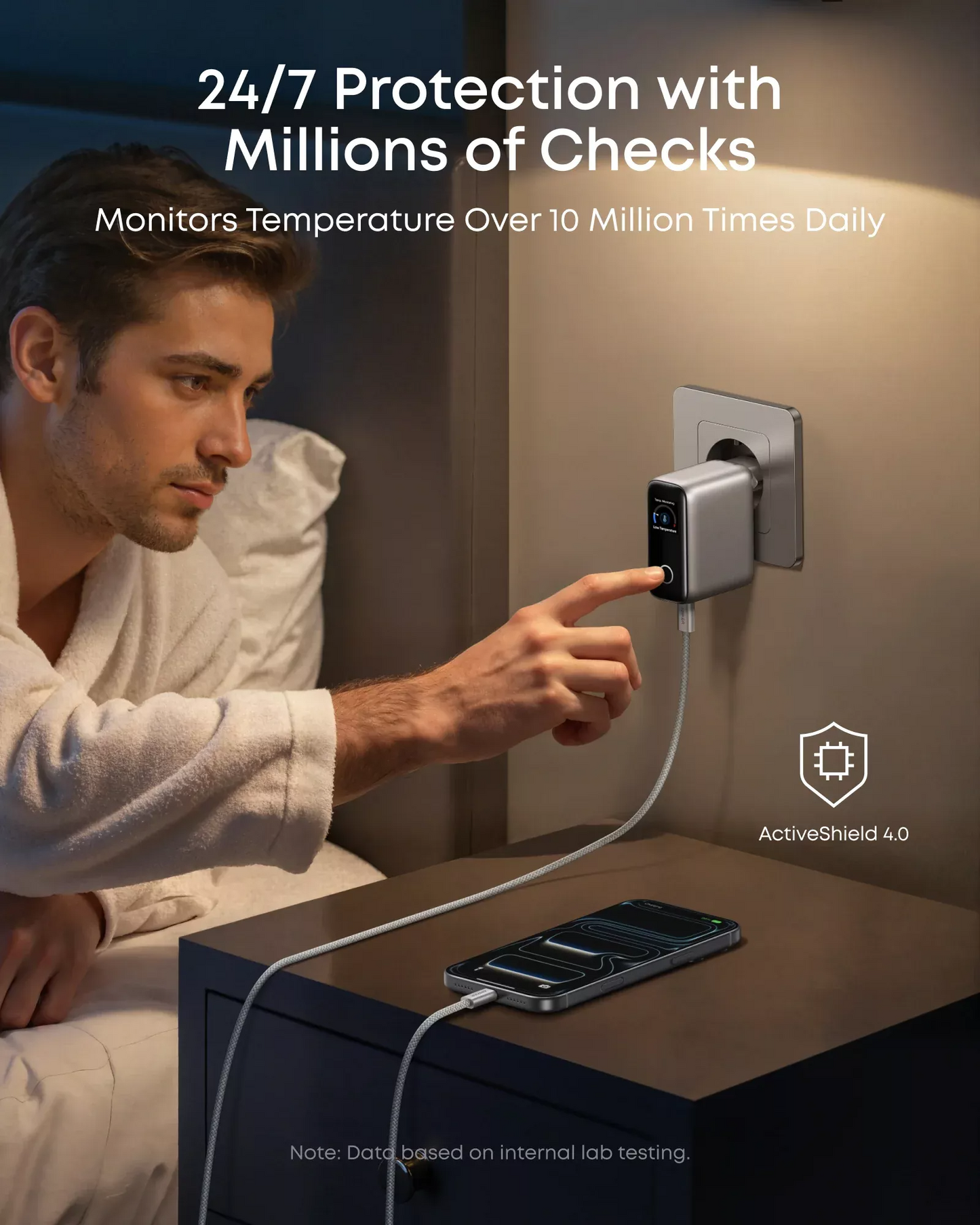 Netværksoplader med USB-C kabel Anker Smart Display, 100W, 5A, 1 x USB-A - 2 x USB-C, Sølv B121BG41