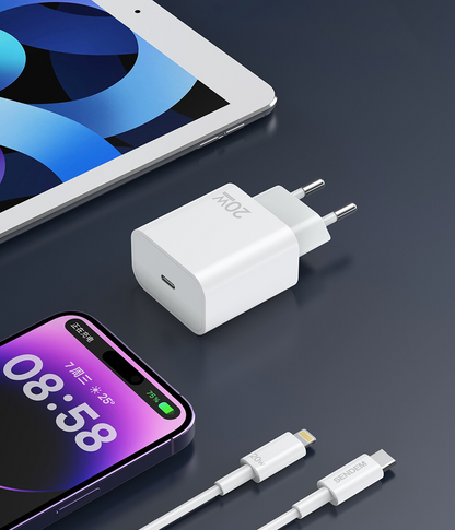 Netoplader med USB-C-kabel Sendem OG73, 20W, 3A, 1 x USB-C, Hvid