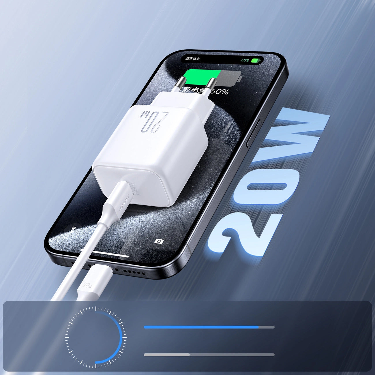 Netværksoplader med USB-C Kabel Joyroom JR-TCF20, 20W, 3A, 1 x USB-C, Hvid
