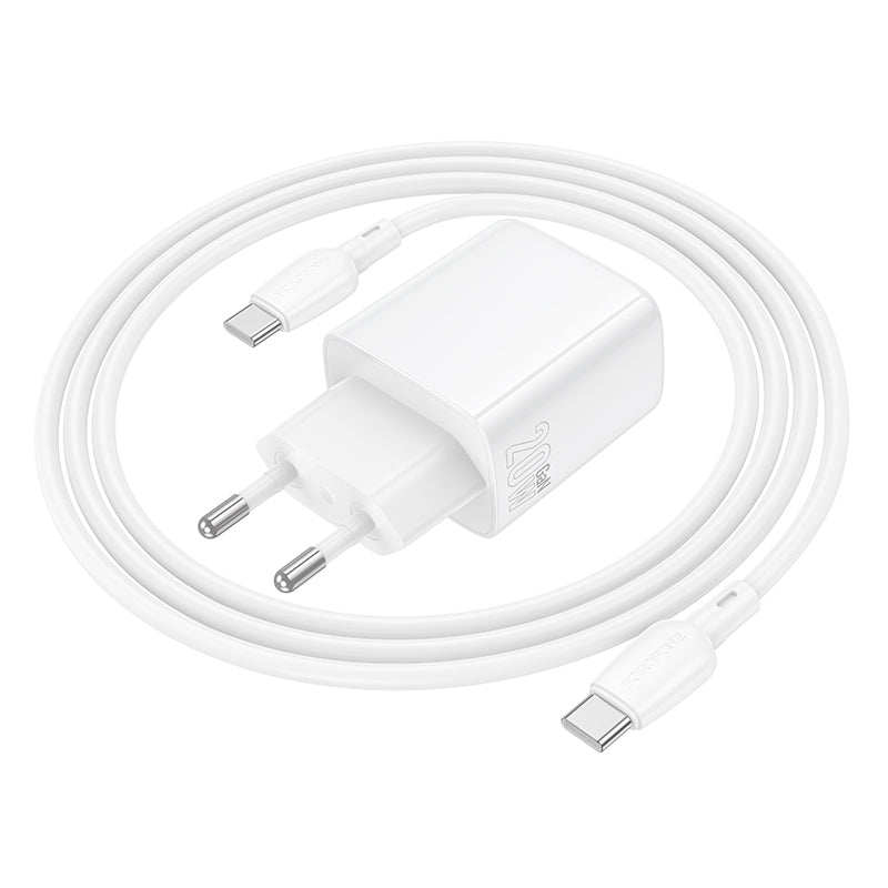 Netværksoplader med USB-C kabel Borofone BN27 Fuente, 20W, 3A, 1 x USB-A - 1 x USB-C, Hvid
