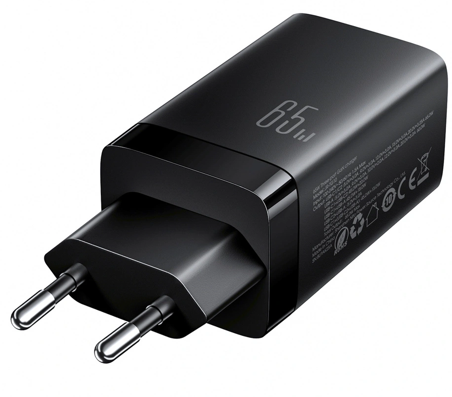 Netoplader med USB-C-kabel Joyroom JR-TG10, 65W, 3,25A, 1 x USB-A - 2 x USB-C, Sort