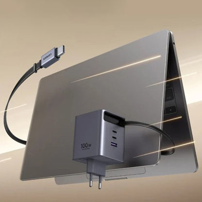 Netoplader med USB-C-kabel UGREEN X616 (65828), 100W, 5A, 1 x USB-A - 3 x USB-C, Grå
