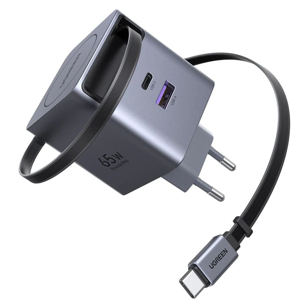 Netværksoplader med USB-C kabel UGREEN X615, 65W, 3A, 1 x USB-A - 1 x USB-C, Grå