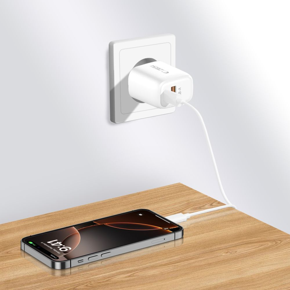 Netoplader med USB-C-kabel Tech-Protect NCA20, 20W, 3A, 1 x USB-A - 1 x USB-C, Hvid
