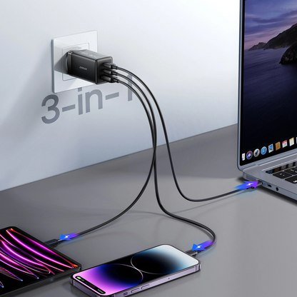 Netoplader med USB-C-kabel Joyroom JR-TG10, 65W, 3,25A, 1 x USB-A - 2 x USB-C, Sort