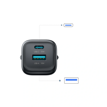 Netoplader med USB-C-kabel Joyroom JR-TG7, 33W, 3A, 1 x USB-A - 1 x USB-C, Sort