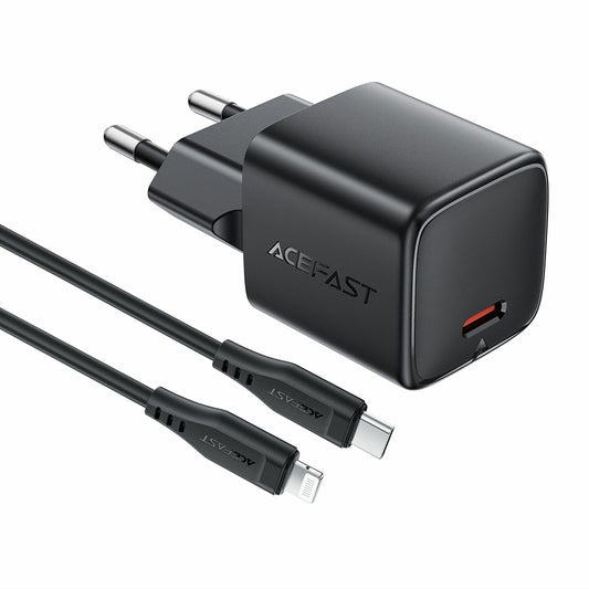 Netoplader med Lightning-kabel Acefast A118, 30W, 3A, 1 x USB-C, Sort