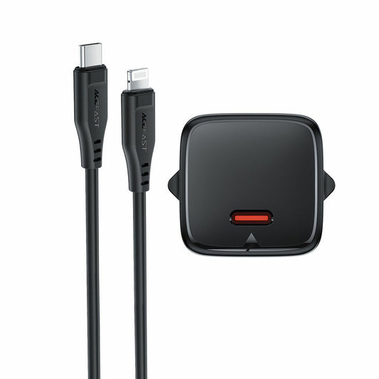 Netoplader med Lightning-kabel Acefast A118, 30W, 3A, 1 x USB-C, Sort