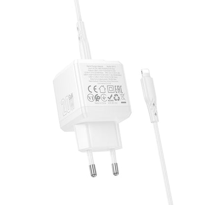 Network Charger with Lightning Cable Borofone BN19 Intenso, 20W, 3A, 1 x USB-A - 1 x USB-C, White