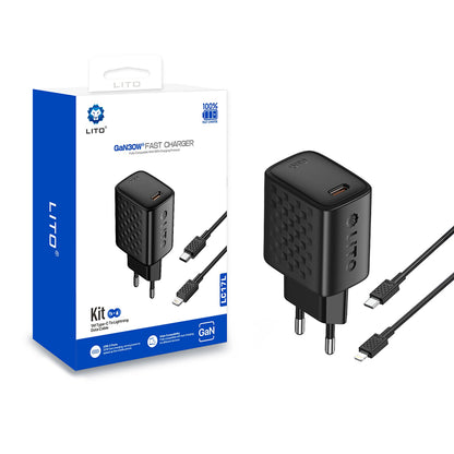 Netværksoplader med Lightning-kabel Lito LC17L, 30W, 3A, 1 x USB-C, Sort