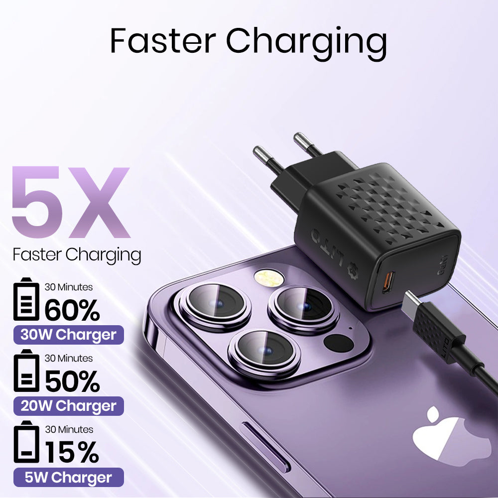 Netværksoplader med Lightning-kabel Lito LC17L, 30W, 3A, 1 x USB-C, Sort