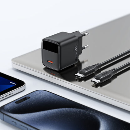 Netværksoplader med USB-C kabel Acefast A113 Display, 20W, 3A, 1 x USB-C, Sort