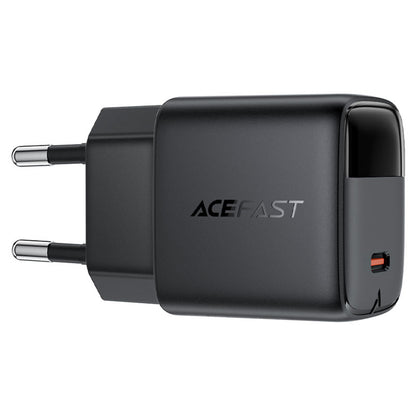 Netværksoplader med USB-C kabel Acefast A115 Display, 30W, 3A, 1 x USB-C, Sort