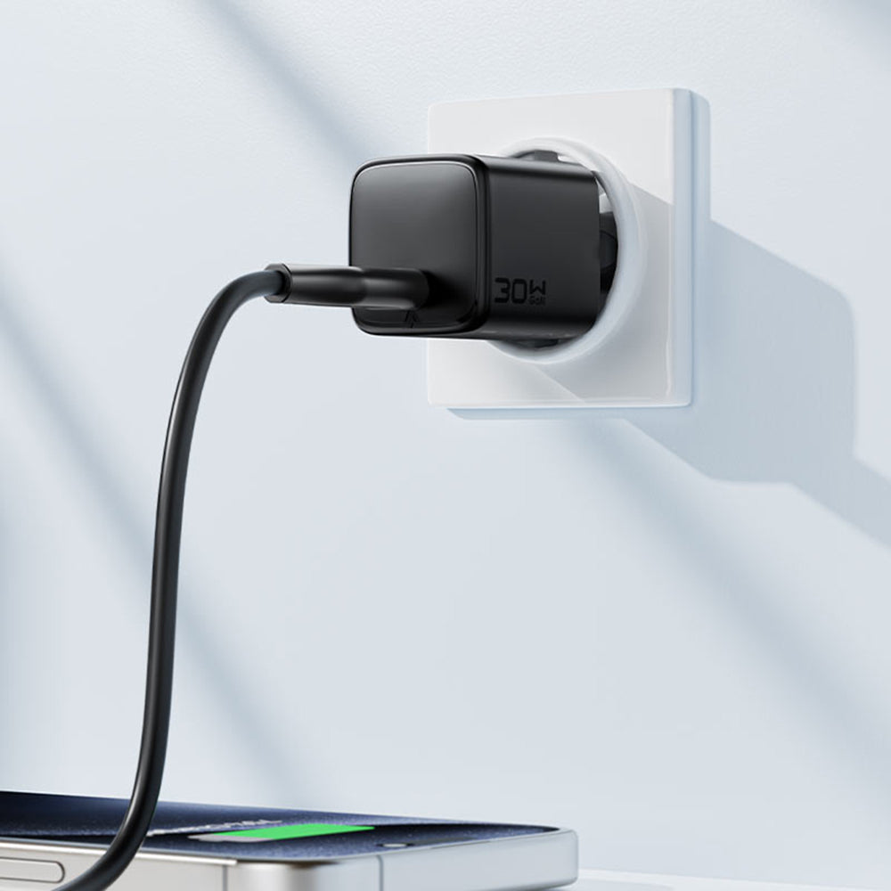 Netværksoplader med USB-C kabel Acefast A118, 30W, 3A, 1 x USB-C, Sort