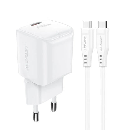 Netværksoplader med USB-C kabel Acefast A77, 30W, 3A, 1 x USB-C, Hvid