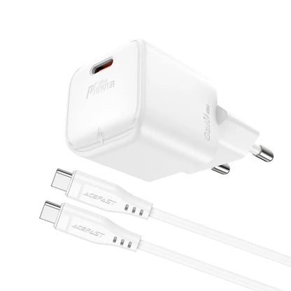 Netværksoplader med USB-C kabel Acefast A77, 30W, 3A, 1 x USB-C, Hvid