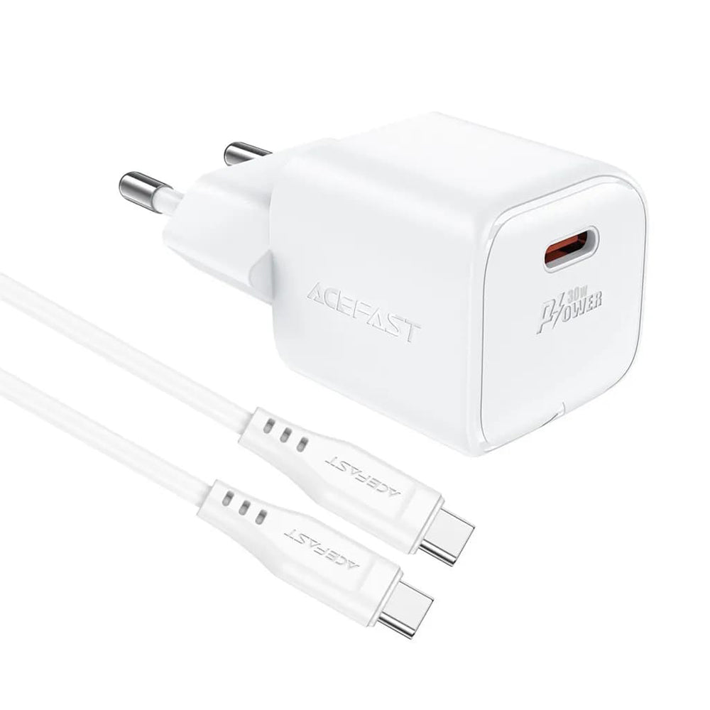 Netværksoplader med USB-C kabel Acefast A77, 30W, 3A, 1 x USB-C, Hvid