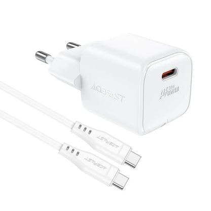 Netværksoplader med USB-C kabel Acefast A77, 30W, 3A, 1 x USB-C, Hvid