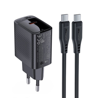 Netværksoplader med USB-C kabel Acefast A82, 20W, 3A, 1 x USB-C, Sort
