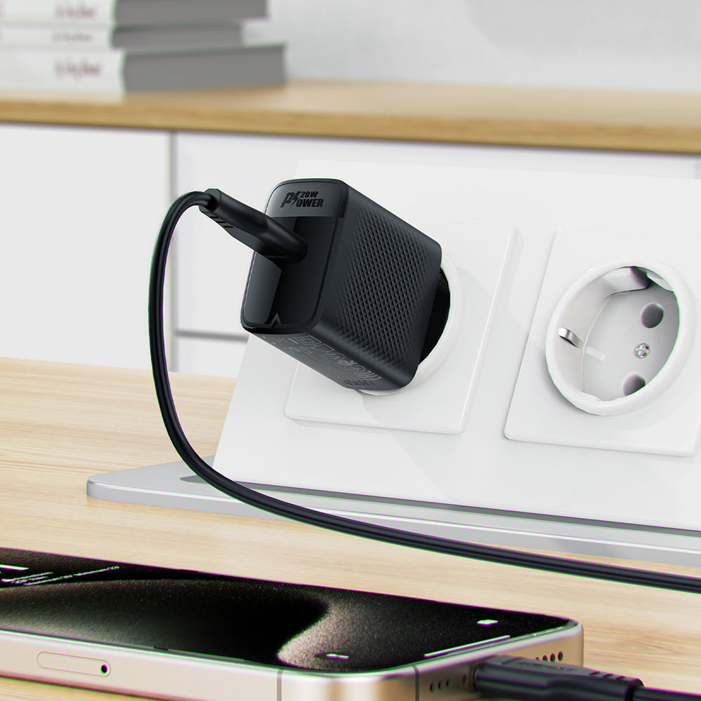 Netværksoplader med USB-C kabel Acefast A82, 20W, 3A, 1 x USB-C, Sort