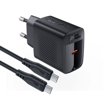 Netværksoplader med USB-C kabel Acefast A82, 20W, 3A, 1 x USB-C, Sort