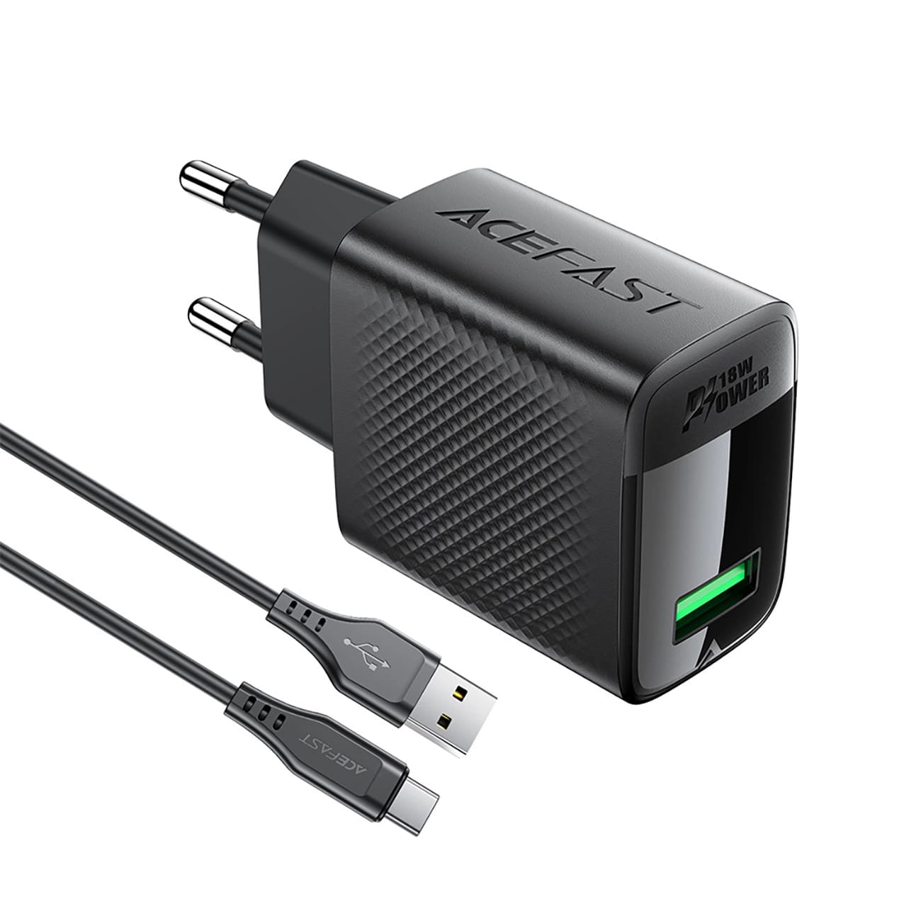 Netværksoplader med USB-C Kabel Acefast A90, 18W, 3A, 1 x USB-A, Sort
