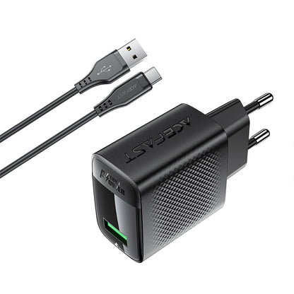 Netværksoplader med USB-C Kabel Acefast A90, 18W, 3A, 1 x USB-A, Sort