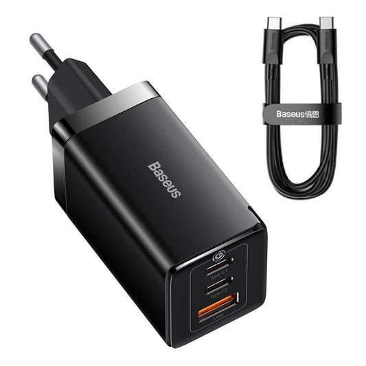 Netværksoplader med USB-C kabel Baseus GaN5 Pro, 65W, 3.25A, 1 x USB-A - 2 x USB-C, Sort C0206500