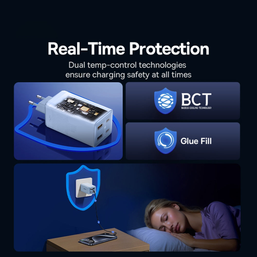 Netværksoplader med USB-C kabel Baseus GaN6 Pro, 100W, 3.25A, 2 x USB-A - 2 x USB-C, Blå P10162705312-00