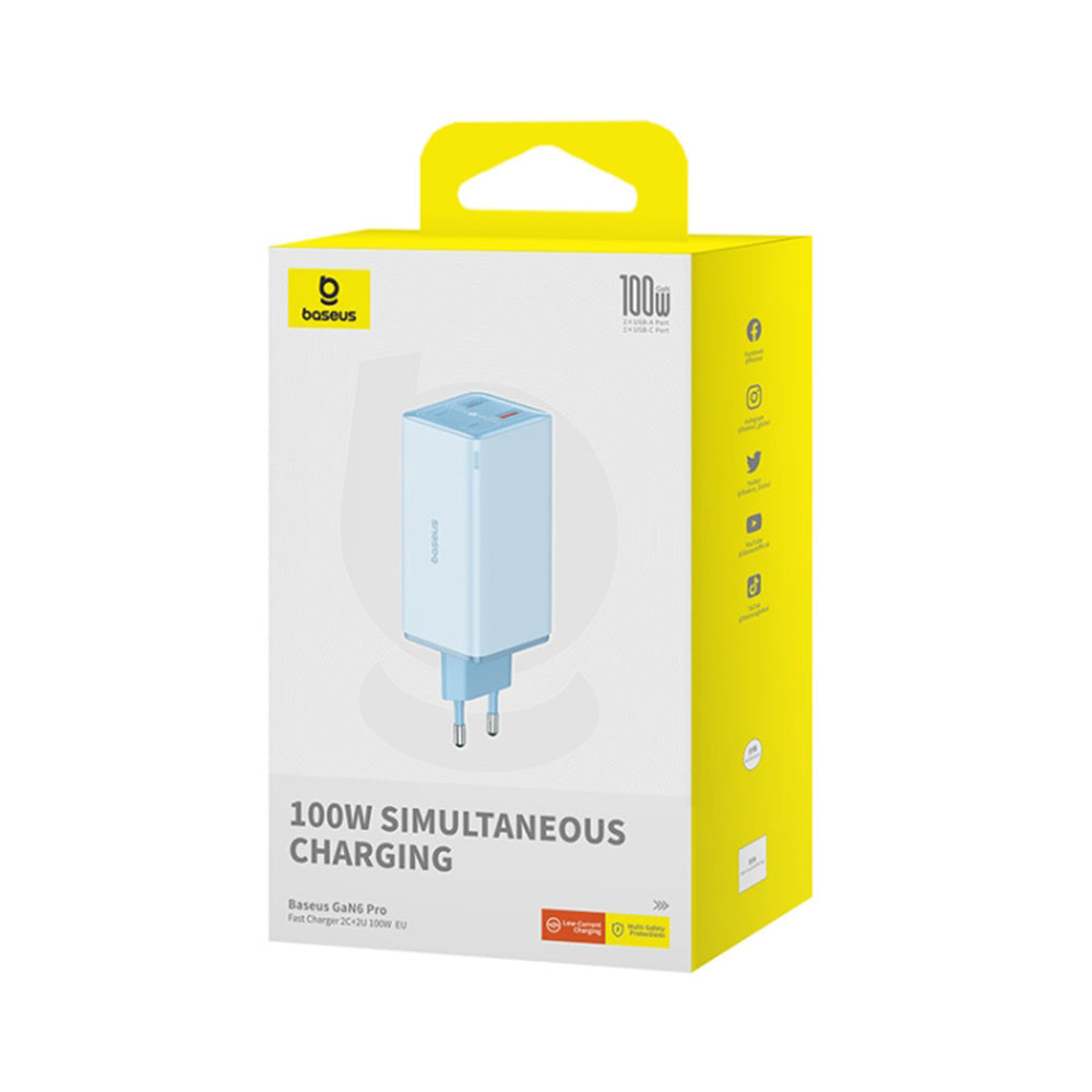 Netværksoplader med USB-C kabel Baseus GaN6 Pro, 100W, 3.25A, 2 x USB-A - 2 x USB-C, Blå P10162705312-00