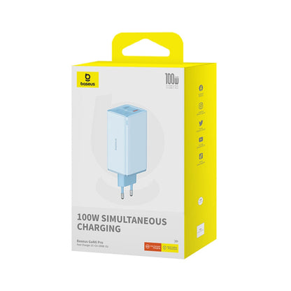 Netværksoplader med USB-C kabel Baseus GaN6 Pro, 100W, 3.25A, 2 x USB-A - 2 x USB-C, Blå P10162705312-00